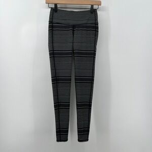 Athleta Women XS Black Gray Compression Full Length‎ Leggings Striped Athleisure
